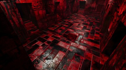 Red Maze in Gothic Horror and Apocalypse Landscape Style