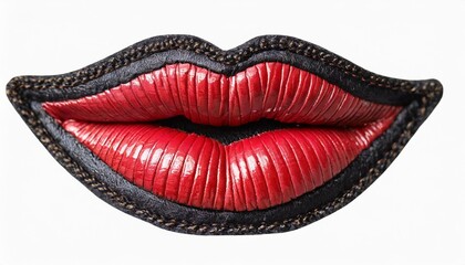 emobroidered red lips patch isolated on white background