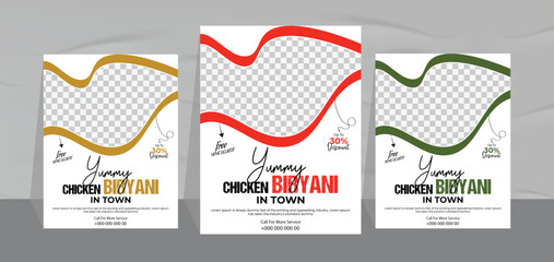 chicken biryani flyer design and restaurant fast food menu poster template - obrazy, fototapety, plakaty