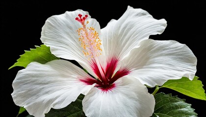 white hibiscus flower isolated on background close up for design transparent background nature