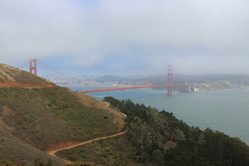 View of the Golden Gate Bridge from the Golden Gate View Point in Mill Valley, California, USA.