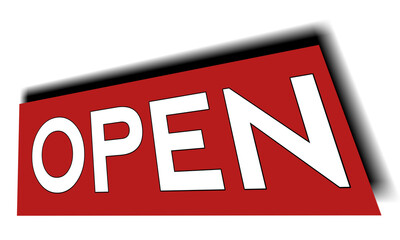 red Open text tag sign symbol on transparent background for shop discount business concept design elements