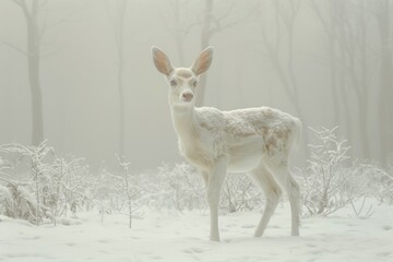 white tailed deer in the snow