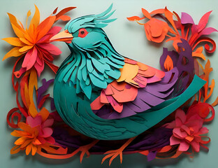 colorful kirigami bird