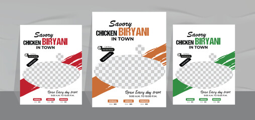 chicken biryani flyer design and restaurant fast food menu poster template