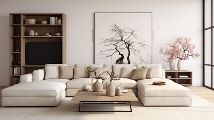 Spacious Living Room With Large White Couch