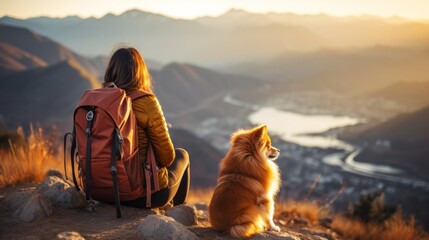 Person Sitting on Mountain With Dog