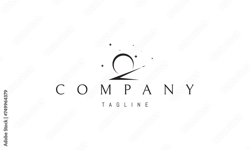 Wall mural a vector logo with an abstract image of a launching rocket against the backdrop of the planet.