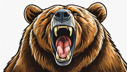 Poster roaring bear head isolated on white mascot vector cartoon illustration © Kira