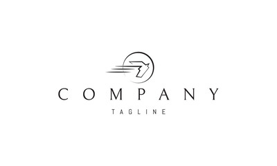 A vector logo with an abstract image of the head of a racing horse in a circle.