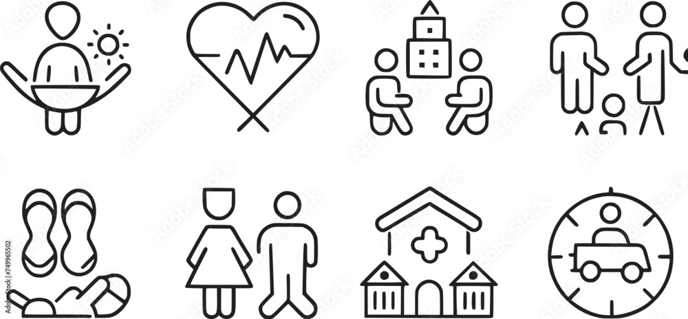 Wall mural care, awareness, safety, support, parenthood, child care icons set vector collections.