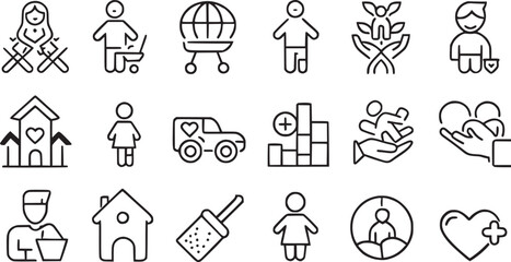 Fototapeta premium Care, awareness, safety, support, parenthood, Child care icons set vector collections. 