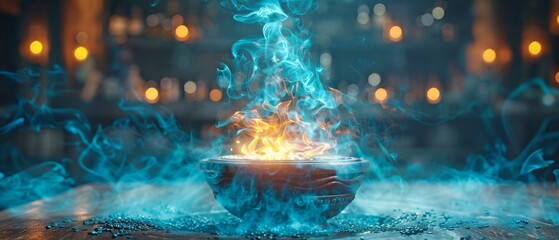 Magic bowl filled with smoke, a witch's potion.