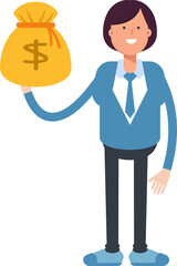 Businesswoman Character Holding Dollar Sack
