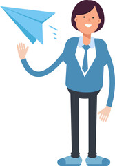 Businesswoman Character Holding Paper Plane
