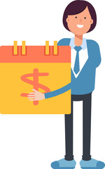 Businesswoman Character and Payment Date Calendar
