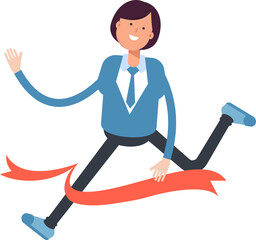 Businesswoman Character Running at Finish Line
