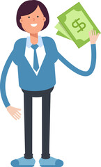 Businesswoman Character Holding Dollar Banknotes

