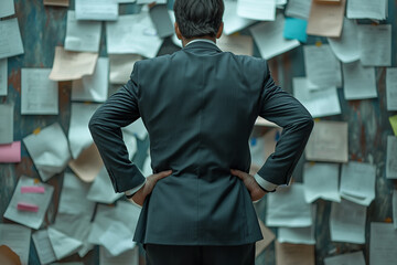 Business man with very stress about a lot of task infront of him.