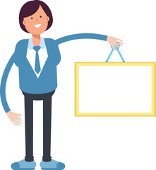 Businesswoman Character Holding Blank Signage
