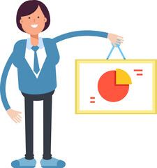 Businesswoman Character Holding Pie Chart Signage
