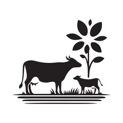 Majestic Bovine: Vector Cow Silhouette - Embodying the Grace and Serenity of the Gentle Giant of the Pastures. Cow Illustration, Cow vector.