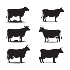 Majestic Bovine: Vector Cow Silhouette - Embodying the Grace and Serenity of the Gentle Giant of the Pastures. Cow Illustration, Cow vector.