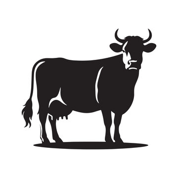 recommend clip art: Majestic Bovine: Vector Cow Silhouette - Embodying the Grace and Serenity of the Gentle Giant of the Pastures. Cow Illustration, Cow vector.