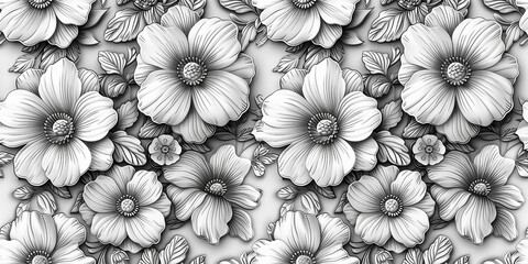 Monochrome floral abstract boho illustration