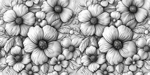 Monochrome floral abstract boho illustration