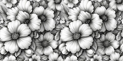 Monochrome floral abstract boho illustration