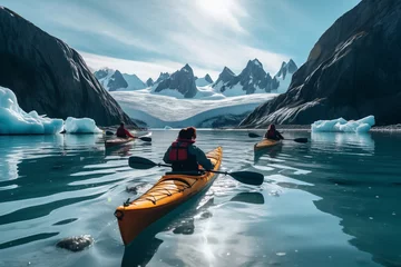 Tuinposter Arctic adventure: kayaking among glaciers © Татьяна Евдокимова