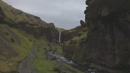 Kvernufoss waterfall is located in South Iceland, near the Skogar Cultural Heritage Museum, and cascades down 98 feet (30 meters) from cliffs made of lava rock.