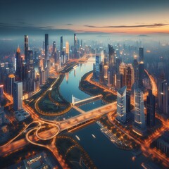 Naklejka premium a cityscape from a birds eye view.