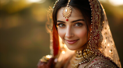 Bridal Elegance: A Hindu Bride Tender Moment in Traditional Red - obrazy, fototapety, plakaty