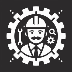 Engineering and manufacturing vector icon logo sticker illustration.