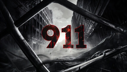 Black and white. 911. Red text: 