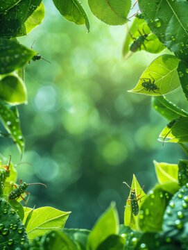 Group of Bugs on Green Leaves