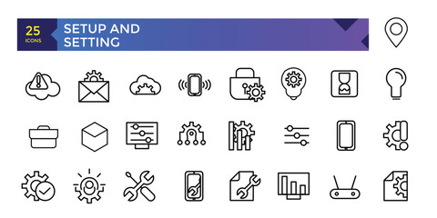 Setting and setup line icons collection. Editable stroke. For website marketing design, logo, app, template, ui, etc. Vector illustration.