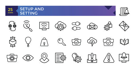Setting and setup line icons collection. Editable stroke. For website marketing design, logo, app, template, ui, etc. Vector illustration.