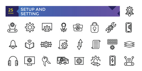 Setting and setup line icons collection. Editable stroke. For website marketing design, logo, app, template, ui, etc. Vector illustration.