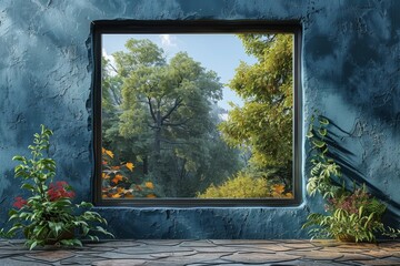A Window Painting Showing a Forest View