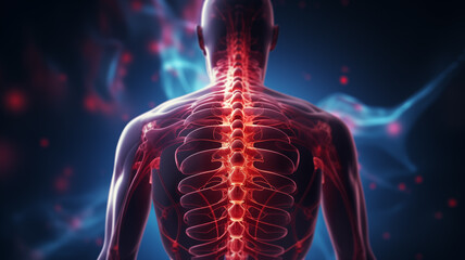 3D rendered medically accurate illustration of a man having a painful back. - obrazy, fototapety, plakaty