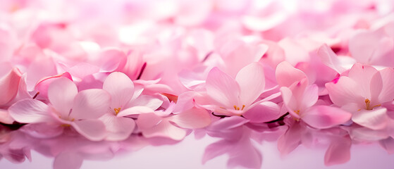 Fallen cherry blossom petals softly carpeting the ground, a sea of pink hues captured in a thoughtful close-up.