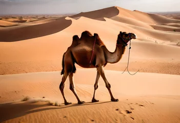 Fotobehang camels in the desert © Aqsa