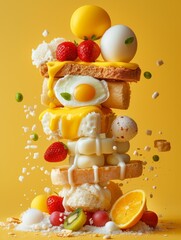 Obraz premium Stack of Eggs, Fruit, and Cheese