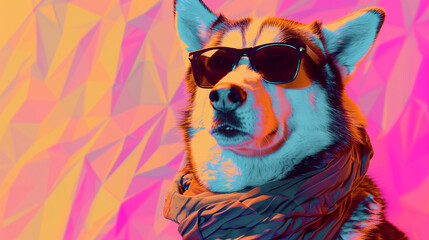 Husky in Sunglasses and Patterned Scarf