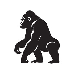 King of the Jungle: Vector Gorilla Silhouette - Portraying the Majesty and Strength of the Mighty Gorilla in Bold Form. Gorilla Vector, gorilla Illustration.