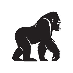 King of the Jungle: Vector Gorilla Silhouette - Portraying the Majesty and Strength of the Mighty Gorilla in Bold Form. Gorilla Vector, gorilla Illustration.