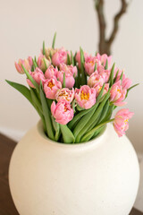 Pink Tulips in White Vase